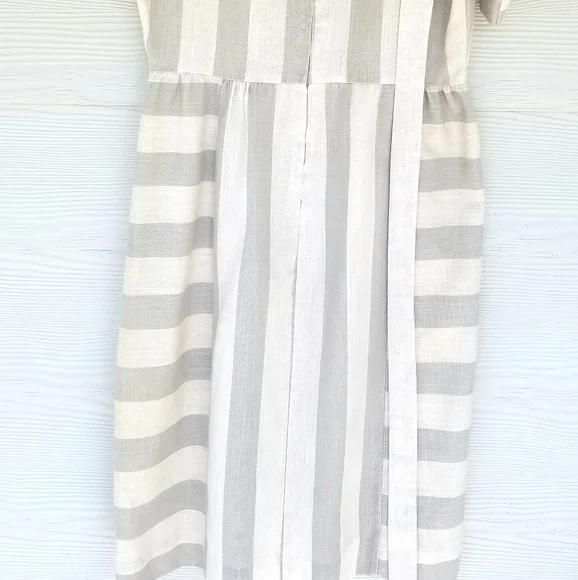 *SOLD*Vintage 80s Minimalist Lagenlook Dress Gray/Oat Color Belted Pockets - Picture 8 of 16